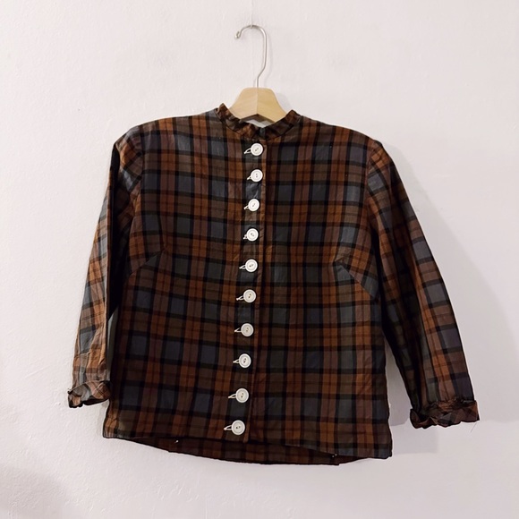 Vintage 1950s The Original Marie Phillips Plaid Button Up Shirt Blouse - Picture 2 of 5